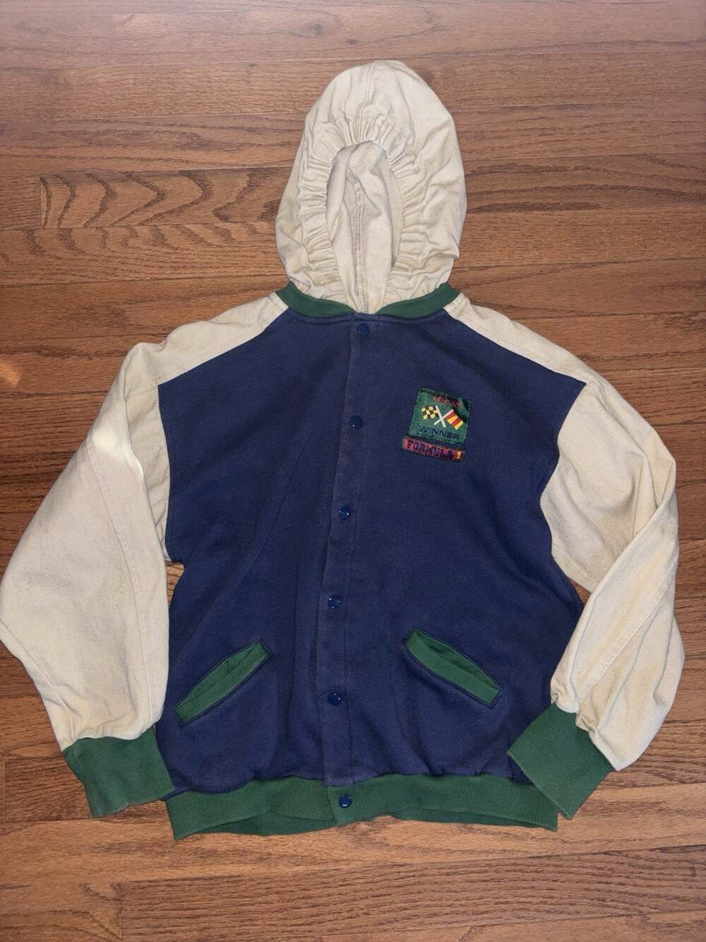 RARE Vtg 90s Gymboree Winner Formula 1 Varsity Hooded Jacket Youth M/L